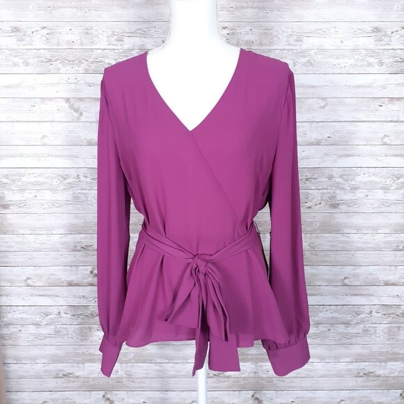 Halogen Belted Peplum Top L Purple Clover 331A - Picture 1 of 6
